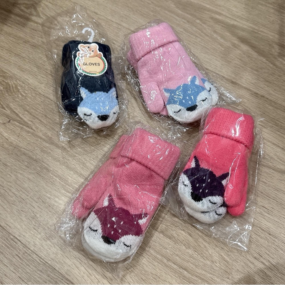 Kids Animal fox winter gloves Set - Pink, Blue, Red